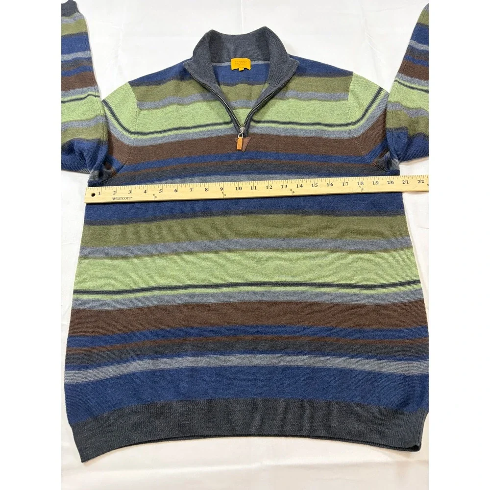 Robert Talbott Carmel Mens 100% Wool Striped Quarter Zip Sweater Blue Green M